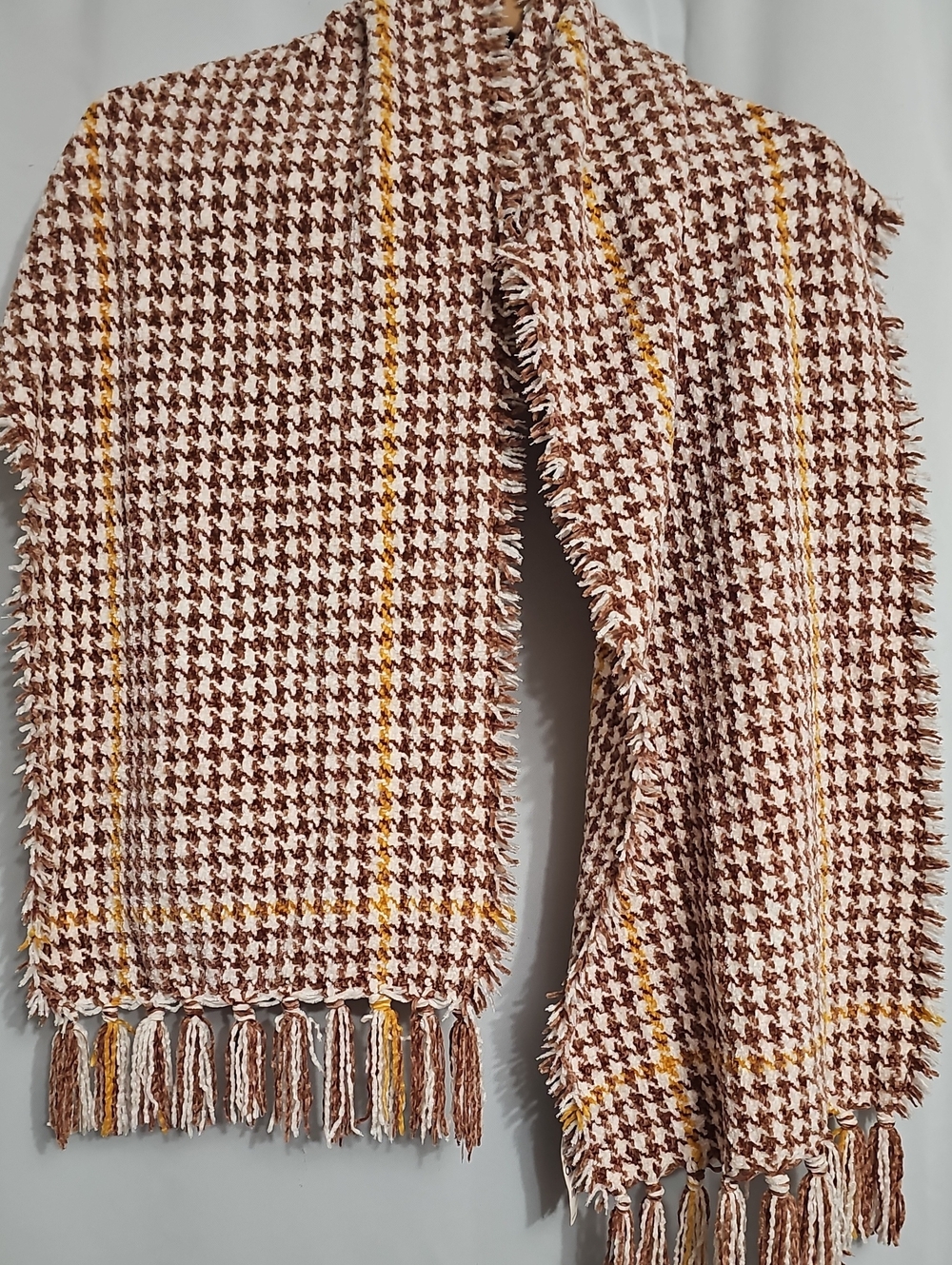 Charter Club Plaid Wrap Scarf Camel Multi Houndstooth One Size 68x13 in. New